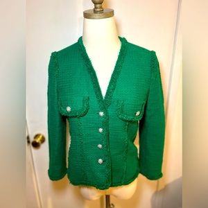 Zara Kelly Green Tweed Jacket Crystal Buttons (XS)